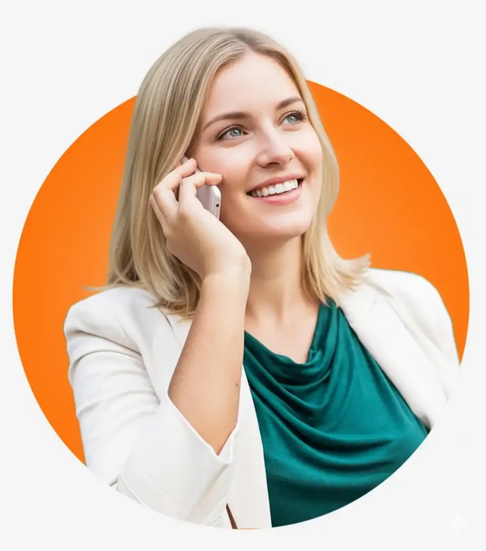Smiling person on a phone call